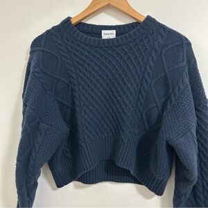 Aritzia Sunday Best Navy Cable Knit Cropped Sweater M | Merino Wool Blend